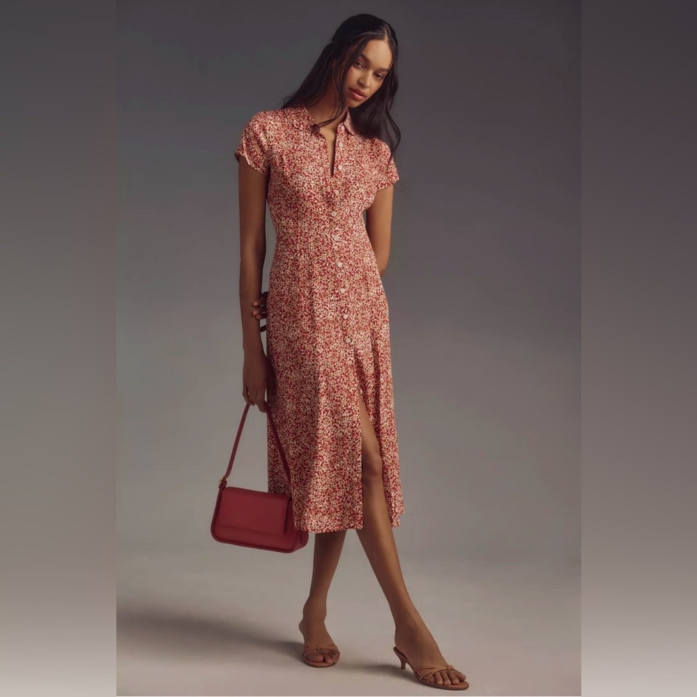 Reformation Wilma Dress Red White Floral Button-Up Maxi Dress Size 4
